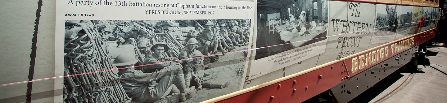 Close up of artwork displayed on the Anzac Centenary Tram